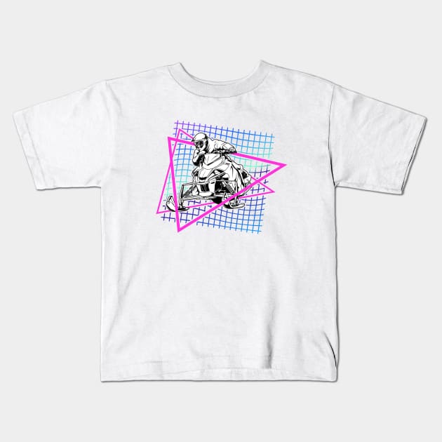 Retrowave snowmobile Kids T-Shirt by Modern Medieval Design